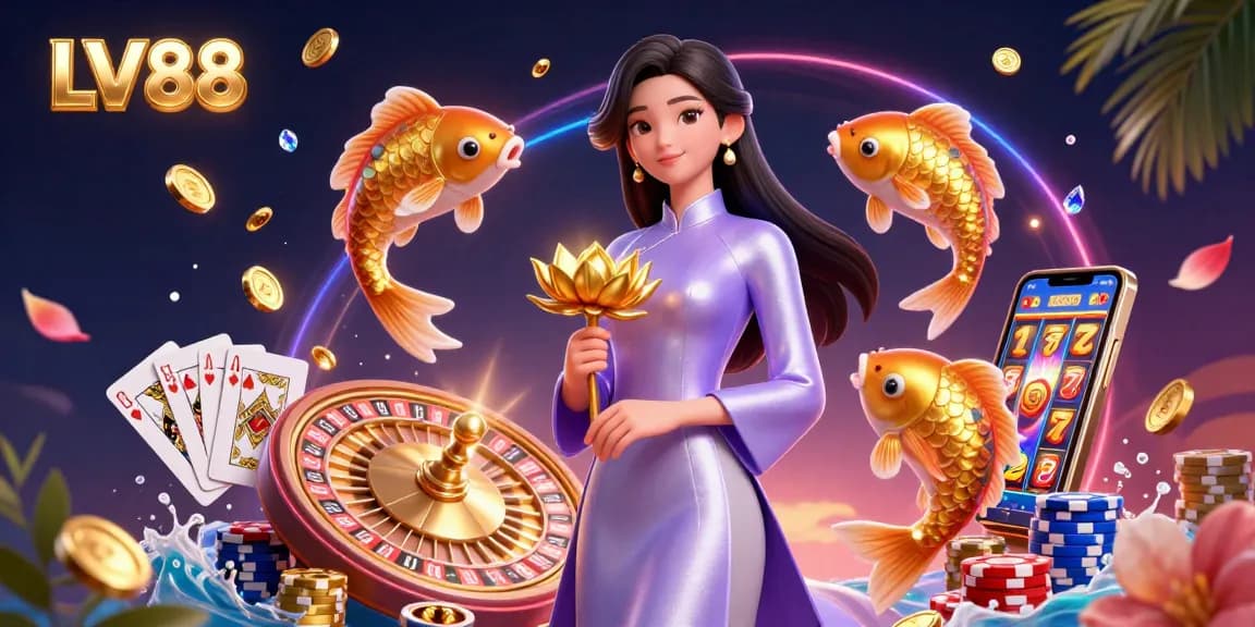 Participate in LV88 casino excitement with colorful games, golden coins, and dazzling wins.