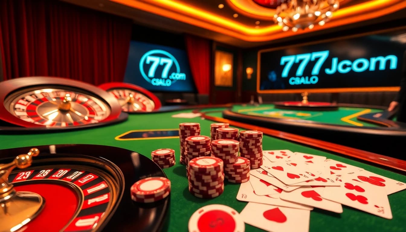 Experience the thrill of winning at 77ball com with elegant casino tables and vibrant chips.