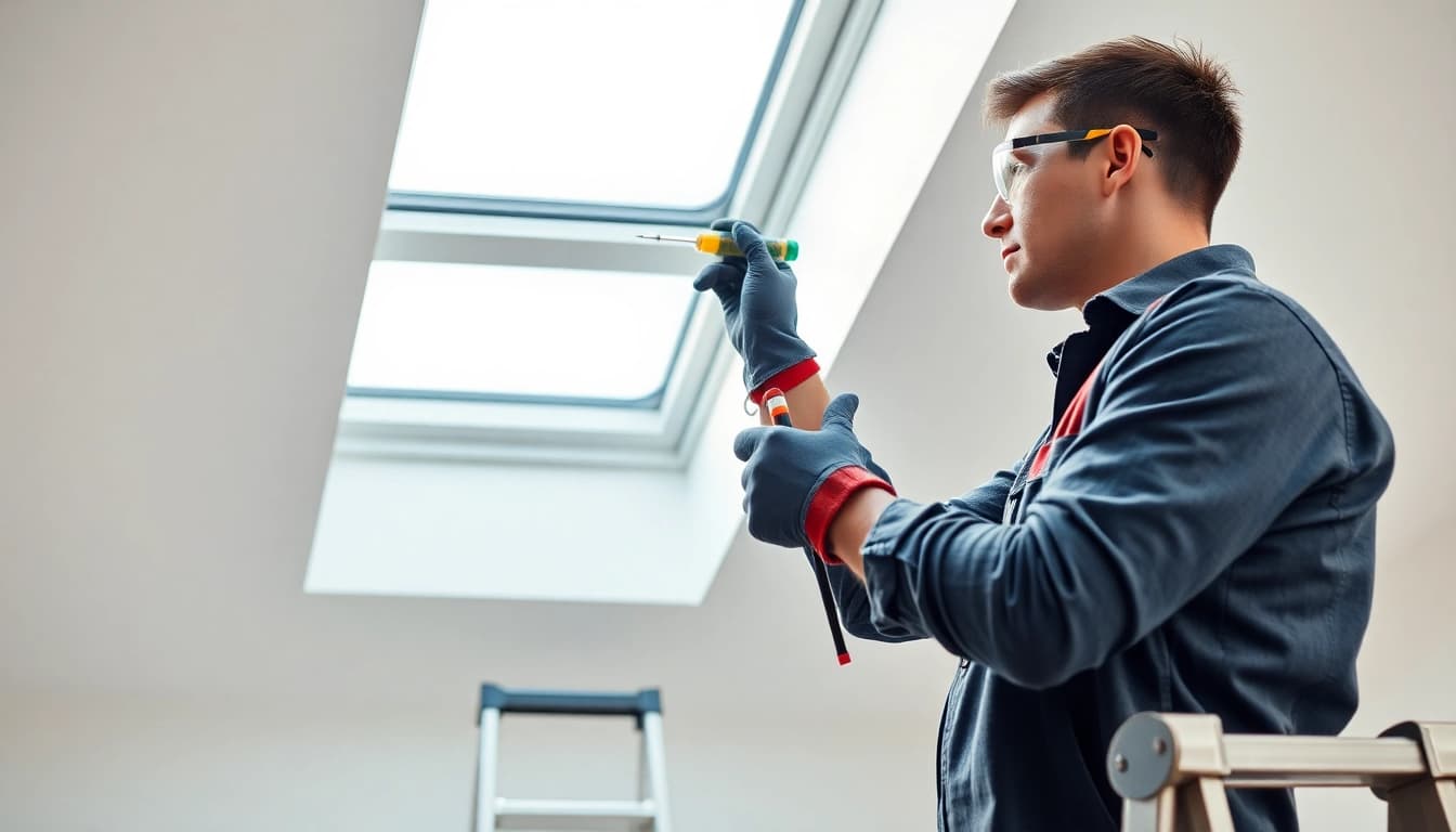 Expert Velux repairs in action, showcasing a technician fixing a skylight with precision and care.