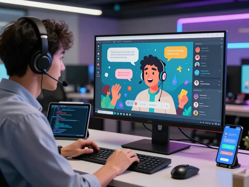 Interactive workspace showcasing spicy AI interactions with colorful avatars on screen
