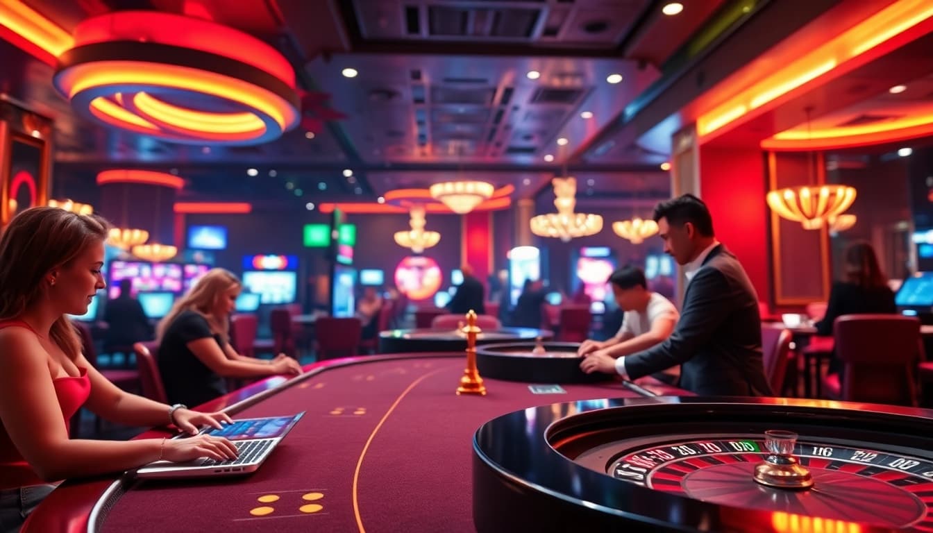 Experience the excitement of online gambling at ev88win.live with a vibrant casino scene showcasing thrilling gameplay.