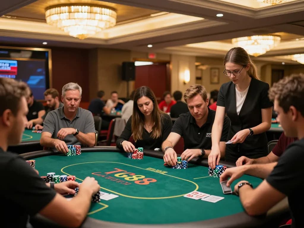 Engaged players at TG88 casino table placing bets during a lively poker game