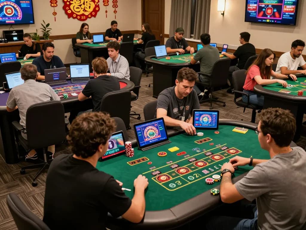 Win678 players engaging in live online casino gaming, enjoying vibrant atmosphere and exciting gameplay.