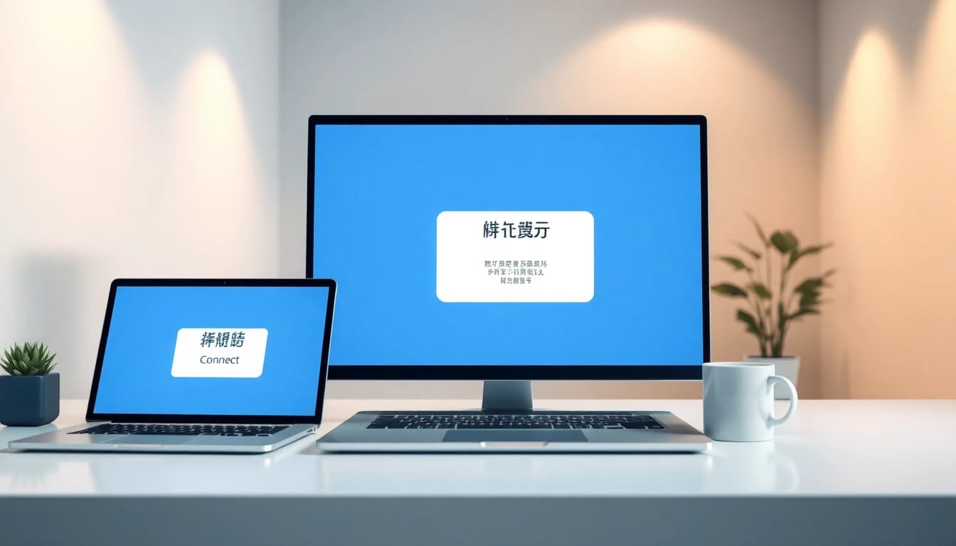 在现代工作空间的多设备上显示的快连官网界面