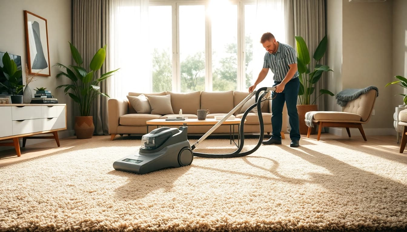 Experience top-quality carpet cleaning services in Glasgow with expert technician at work.