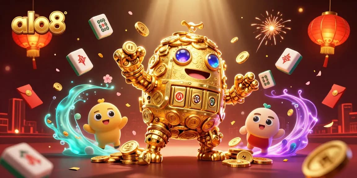 Experience the excitement at alo8 with vibrant 3D casino elements and golden golem.