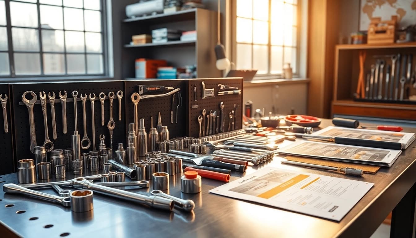 Precision-engineered Ko-ken tools displayed in a modern workspace, showcasing quality and craftsmanship.