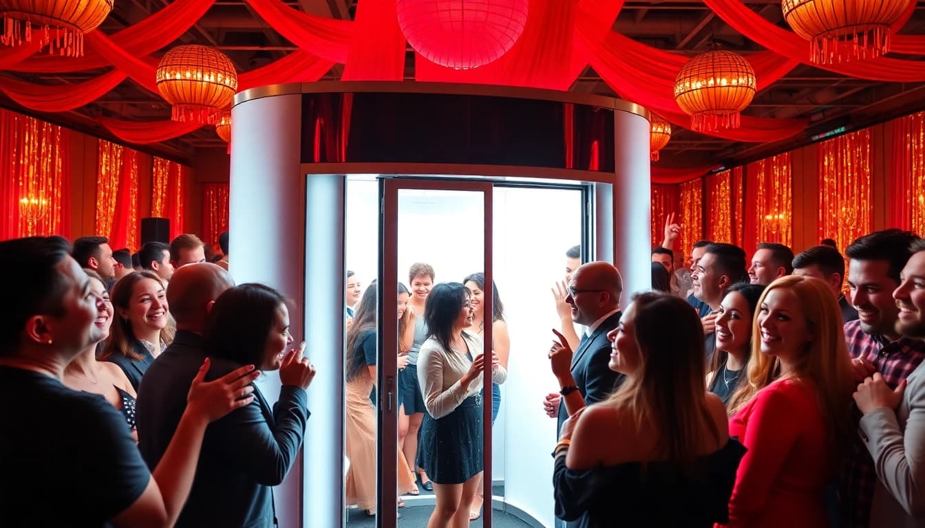 Engaging guests at a vibrant photo booth rental chicago during a lively Chicago event.
