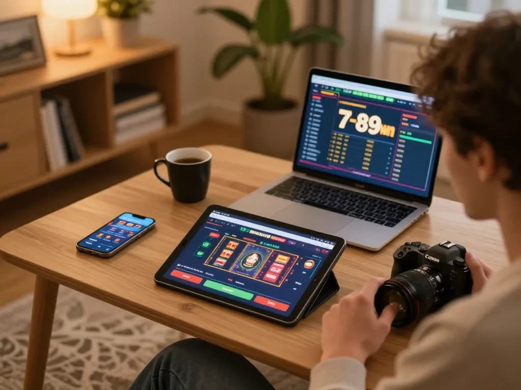 Engage in thrilling online gaming on 789win with a cozy home setup and tablet interface.
