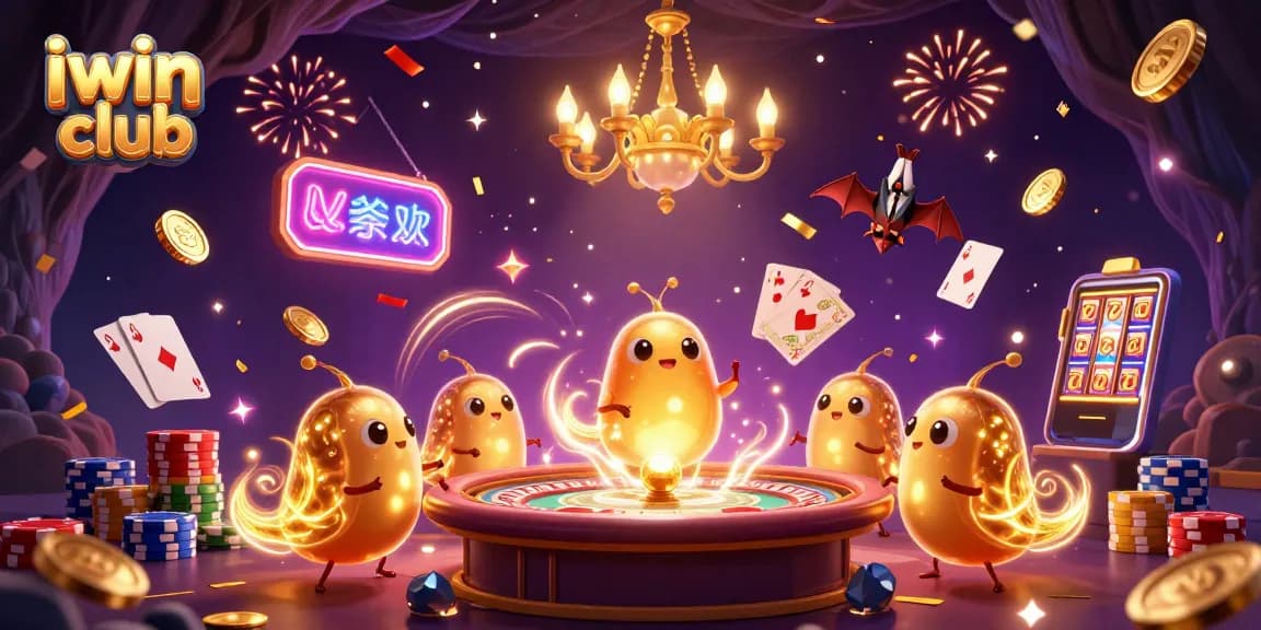 Join the excitement at iwin club with glowworms lighting the casino in a vibrant 3D illustration.