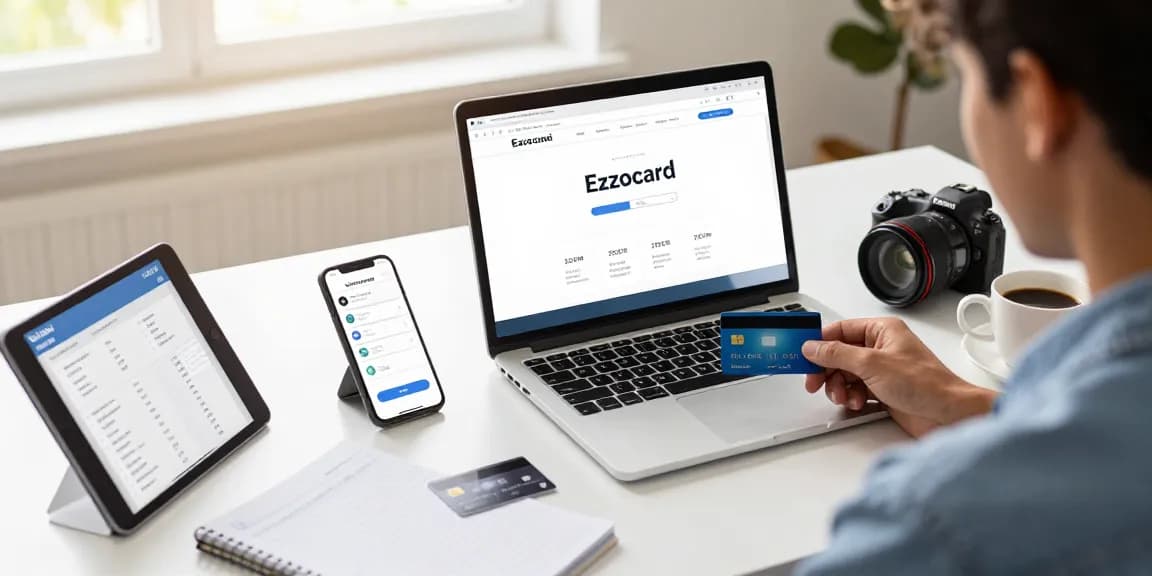 Buy ezzocard with ease in a modern workspace, showcasing virtual prepaid card purchasing.