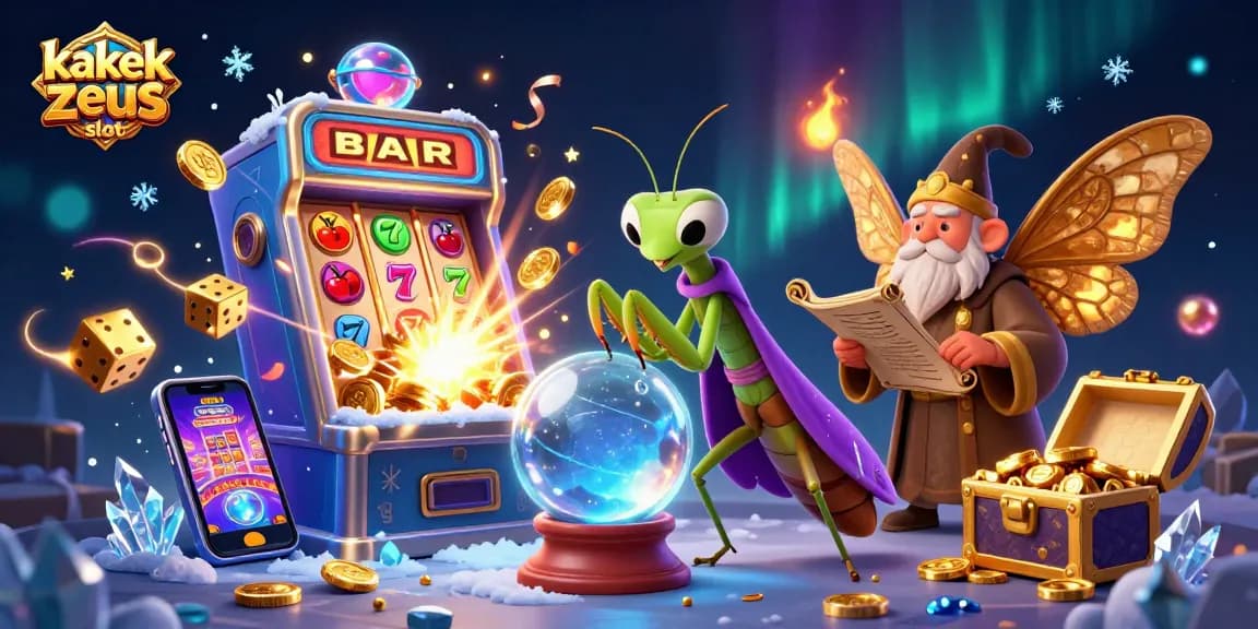 Experience the thrill of kakek zeus slot with vibrant characters and jackpot excitement in a fantasy casino illustration.