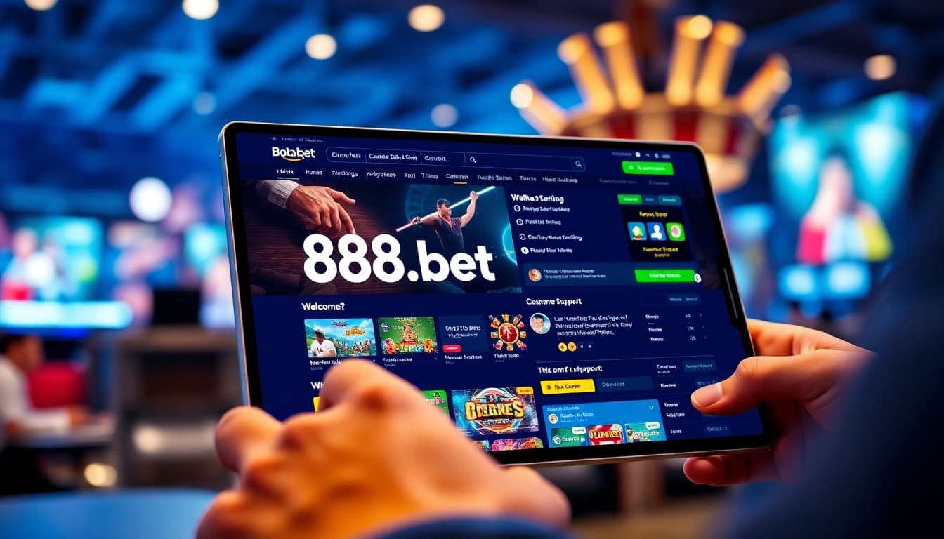 Engaging user interacting with 888b.bet online betting platform, showcasing sports and casino gaming.