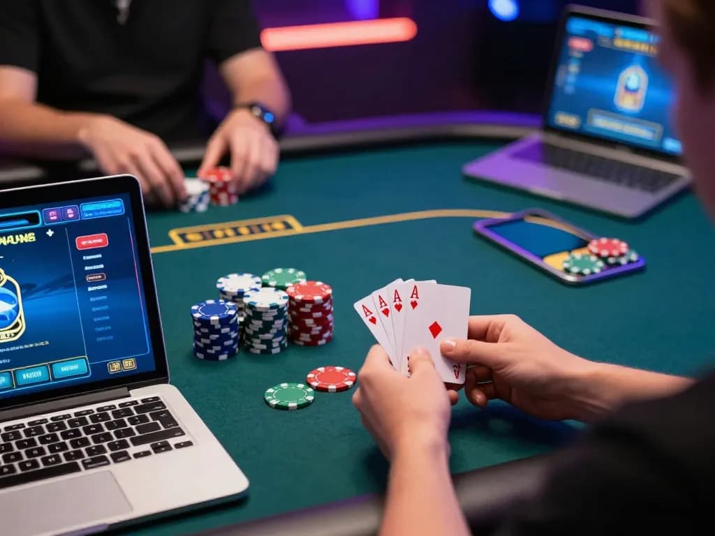Engage in strategic online poker gaming with cm88seo as players showcase winning hands and virtual excitement.