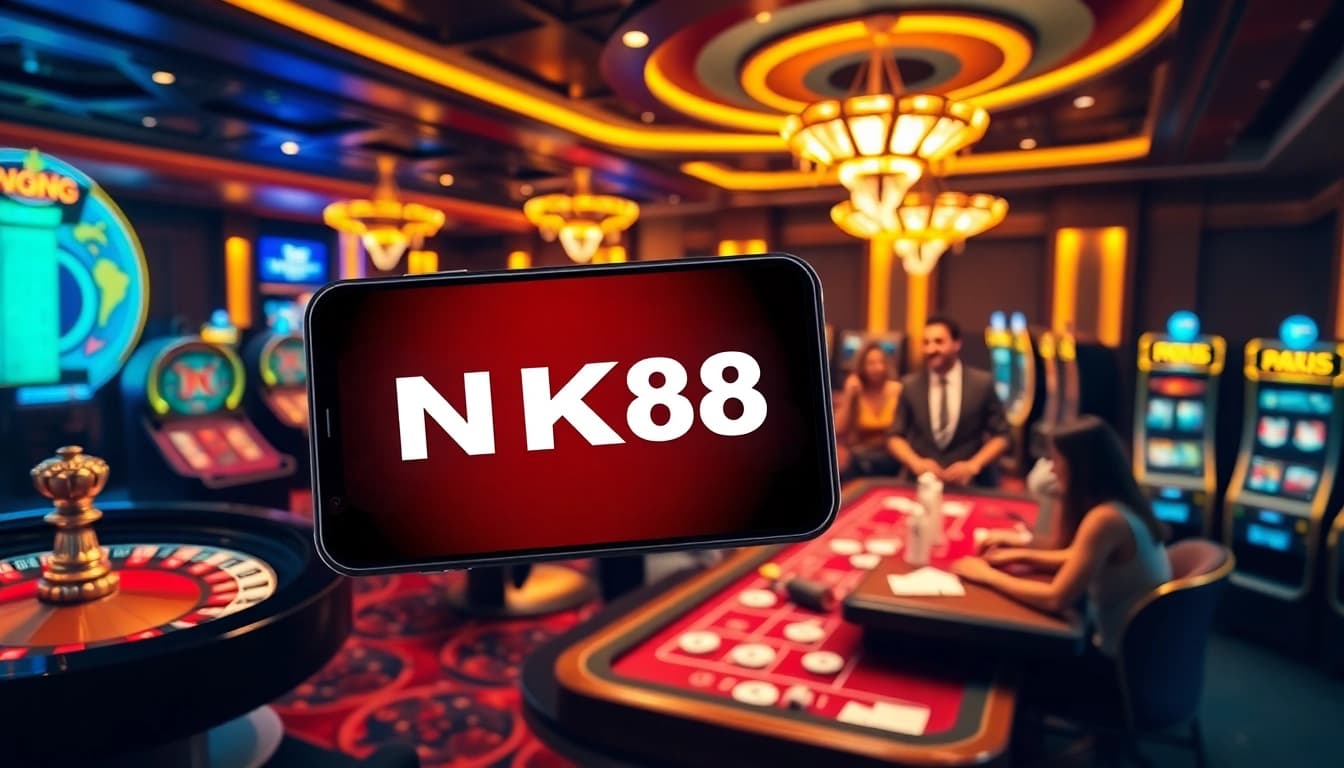 Experience the excitement of online gambling with the NK88 APP on a modern smartphone interface.