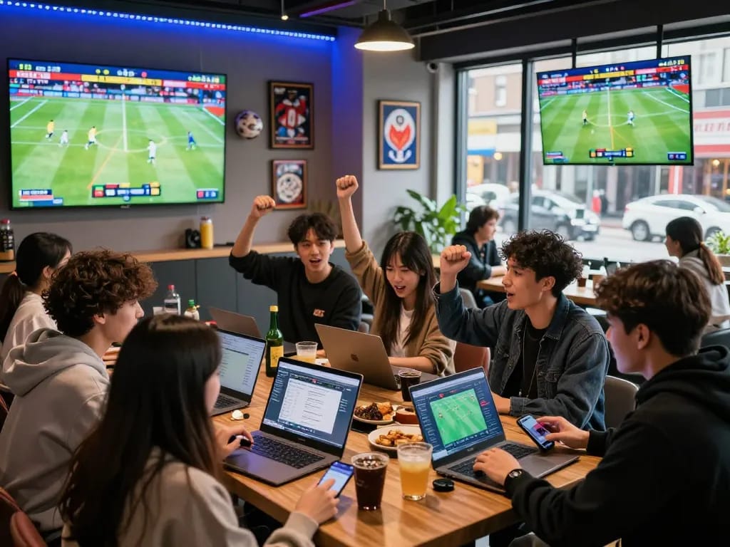 Engaging sports betting scene showcasing kèo nhà cái hôm nay with lively groups analyzing odds in a modern lounge setting.