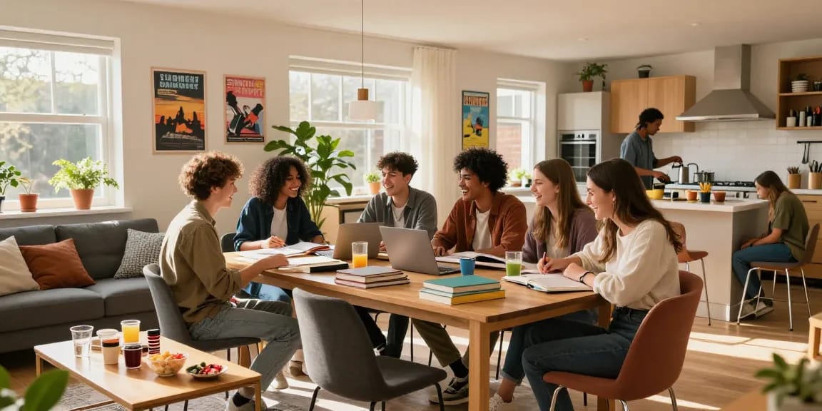 Vibrant community in Northampton Student Accommodation, students enjoying shared space in comfortable house.