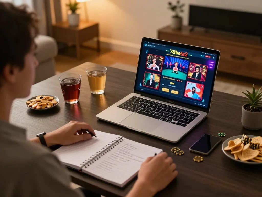 Engaging gaming session on 789beta2 with a player strategizing over poker hands at home