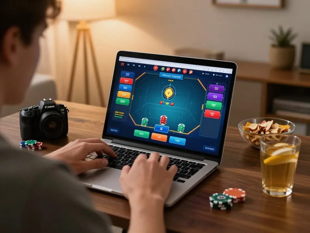Experience the excitement of online poker at 789WINCOM TOWN with a cozy home gaming setup.