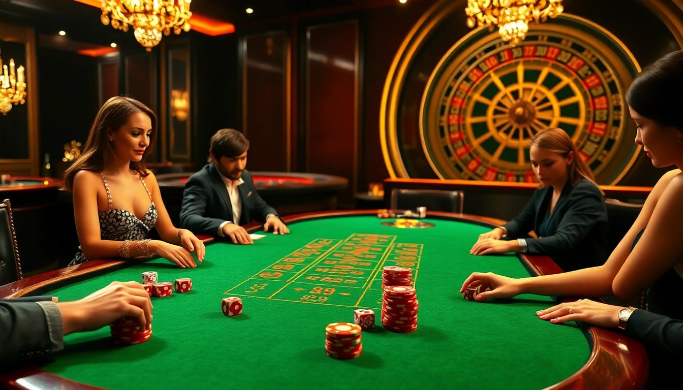 Experience thrilling bets at Jun 88 casino table with engaged players and vibrant chips.