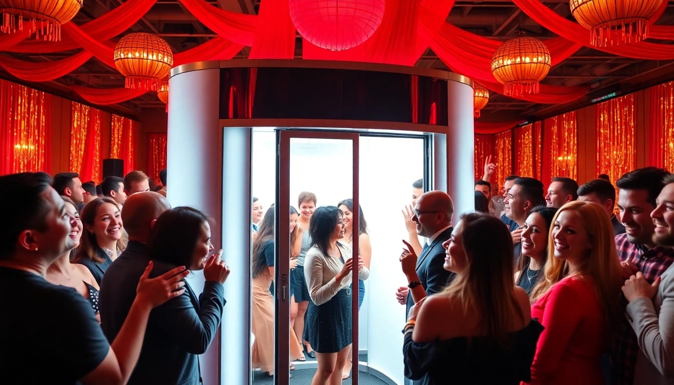 Engaging guests at a vibrant photo booth rental chicago during a lively Chicago event.