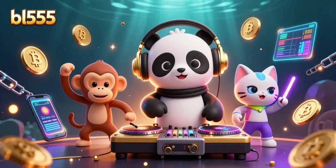 Engage in thrilling gameplay at bl555 with an animated scene of a DJ panda and friends celebrating casino victories.