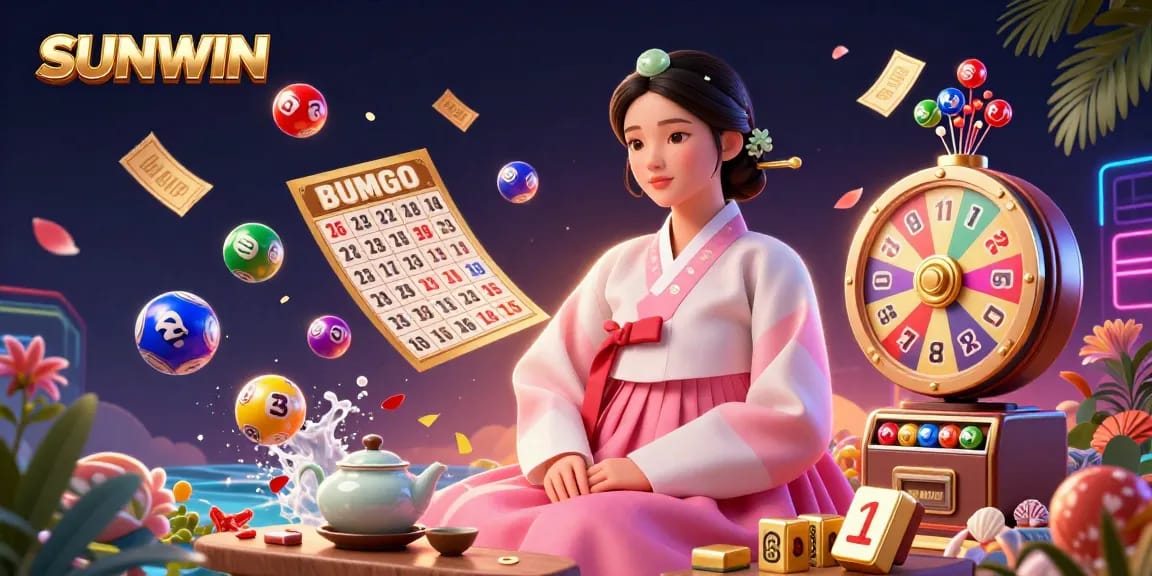 SUNWIN players enjoying vibrant casino games, highlighted by colorful lottery balls and lively action.