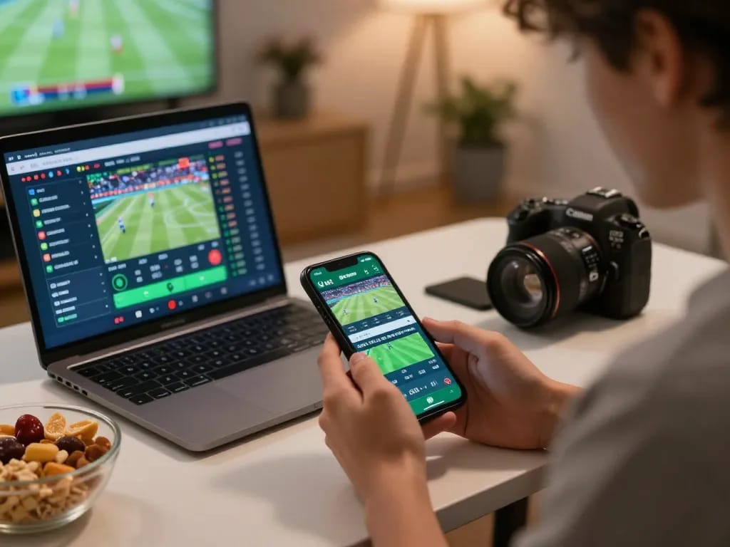 Engaging in sports betting on the de bet app while intensely following live game odds and statistics.