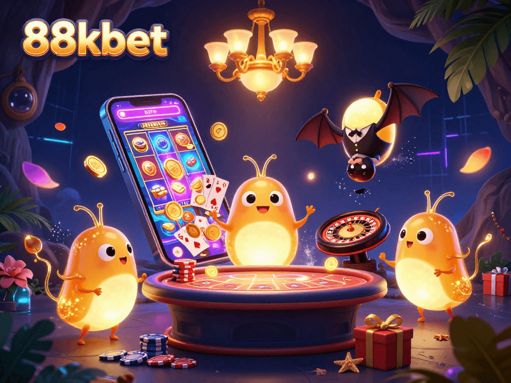 Experience thrilling gameplay with 88kbet in a vibrant, glowing cave casino!