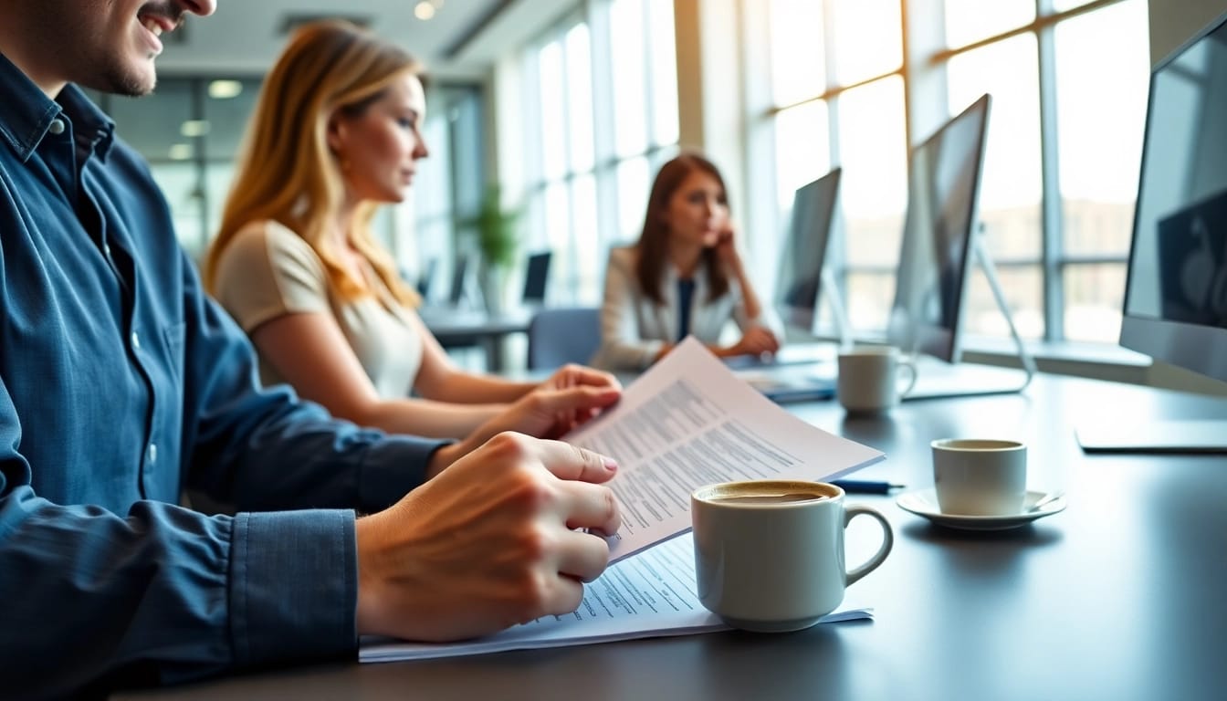 Individuals completing the eta uk application form in a professional setting with bright lighting.