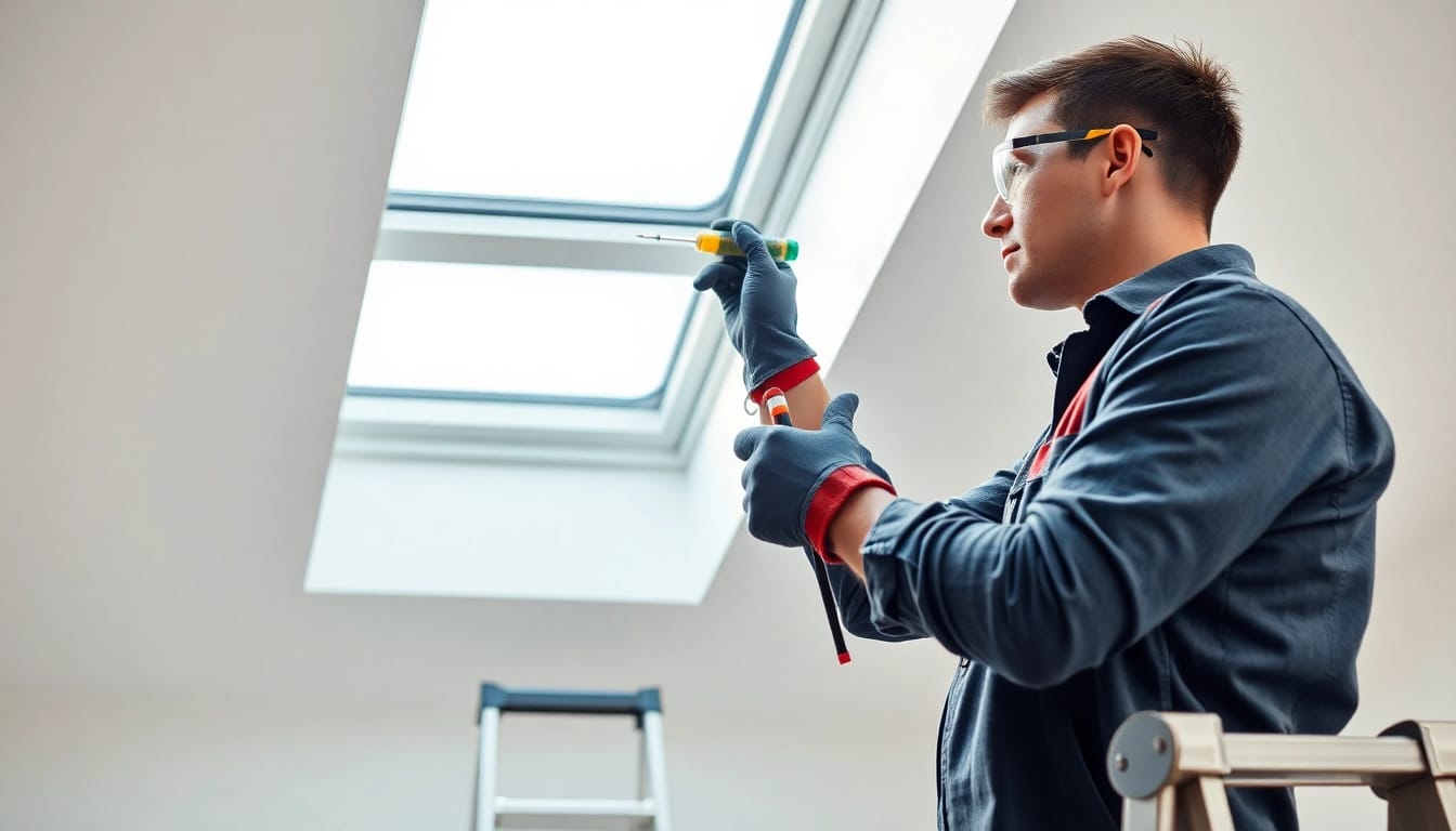 Expert Velux repairs in action, showcasing a technician fixing a skylight with precision and care.