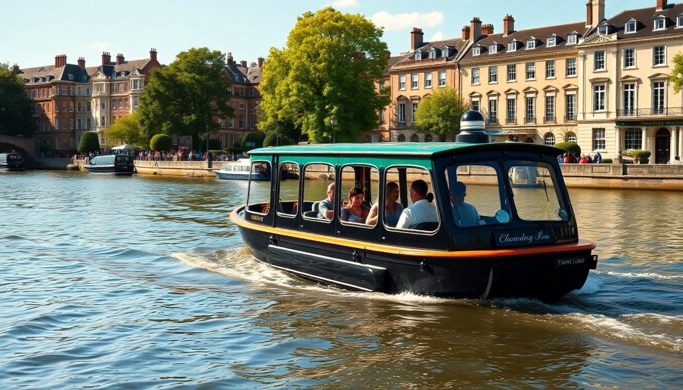 Thriving river taxi on the Thames Ditton reflecting the vibrant scenery and historical architecture.