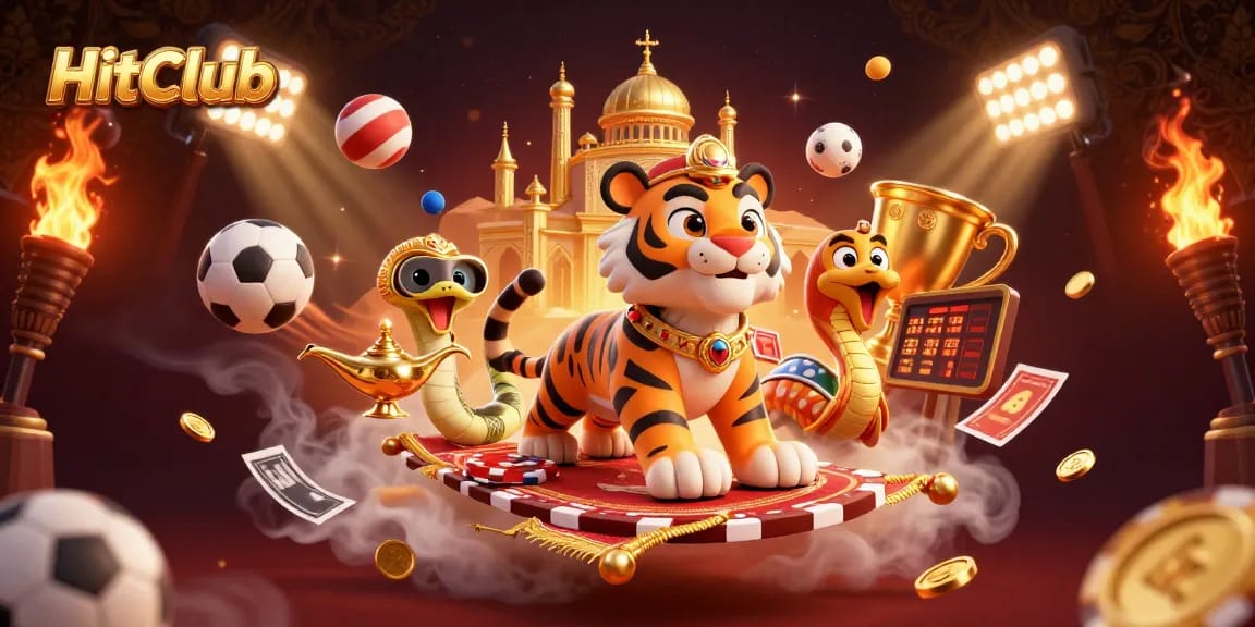 Engage in thrilling gameplay at HitClub with a vibrant 3D casino scene featuring dynamic characters and elements.