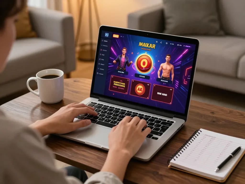 Engaging gaming session with NK88 Link open on laptop, showcasing the online casino experience