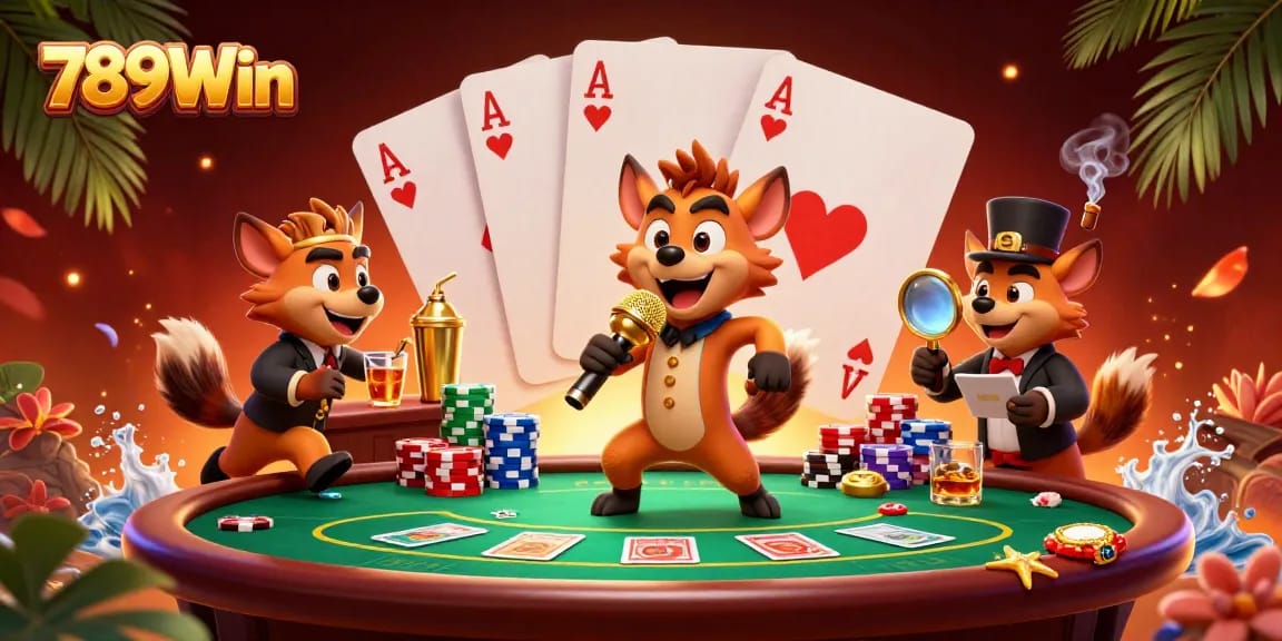 Engage with 789Win as hyenas run a vibrant casino club, showcasing exciting games and elements.