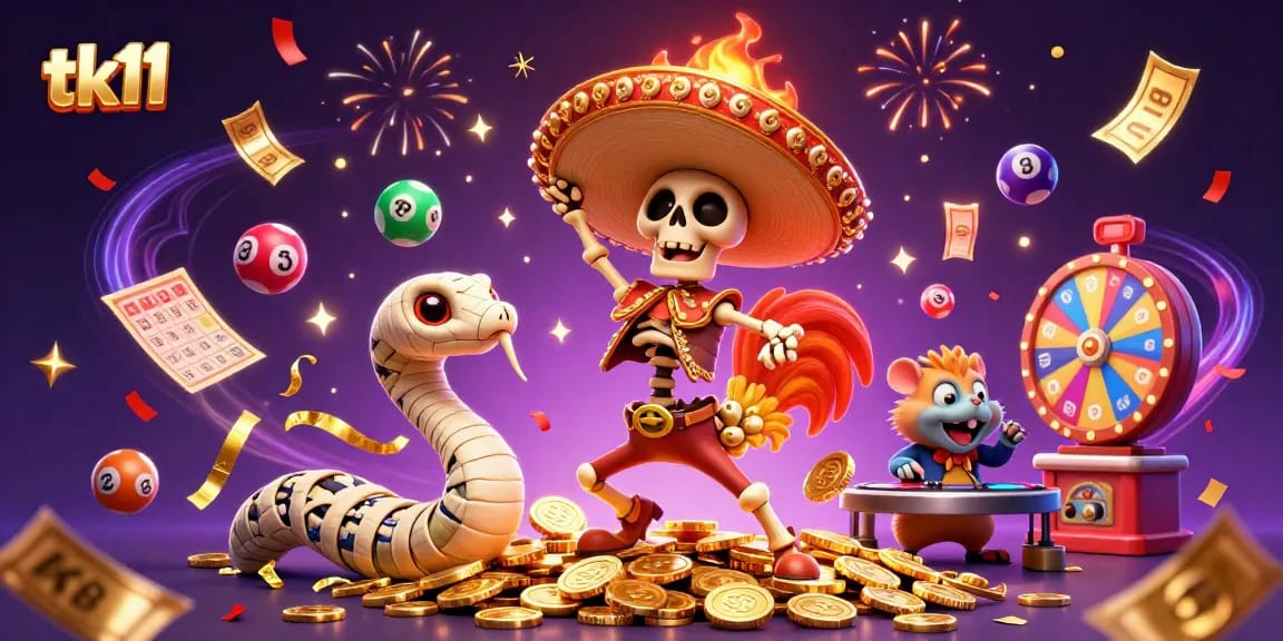 Engage with tk11 at the casino with vibrant games, luck, and thrilling prizes in this 3D illustration.