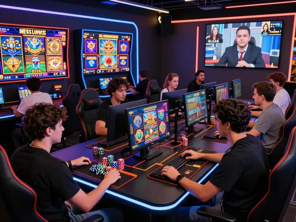 Players enjoying diverse games on the EE88 platform with vibrant lights and excitement.