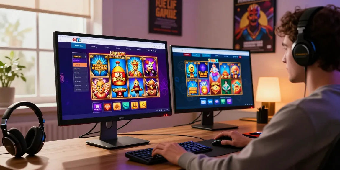 Player enjoying popular slot games on credit card casino sites in a cozy home office.