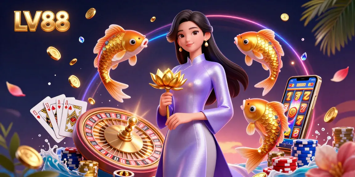 Participate in LV88 casino excitement with colorful games, golden coins, and dazzling wins.