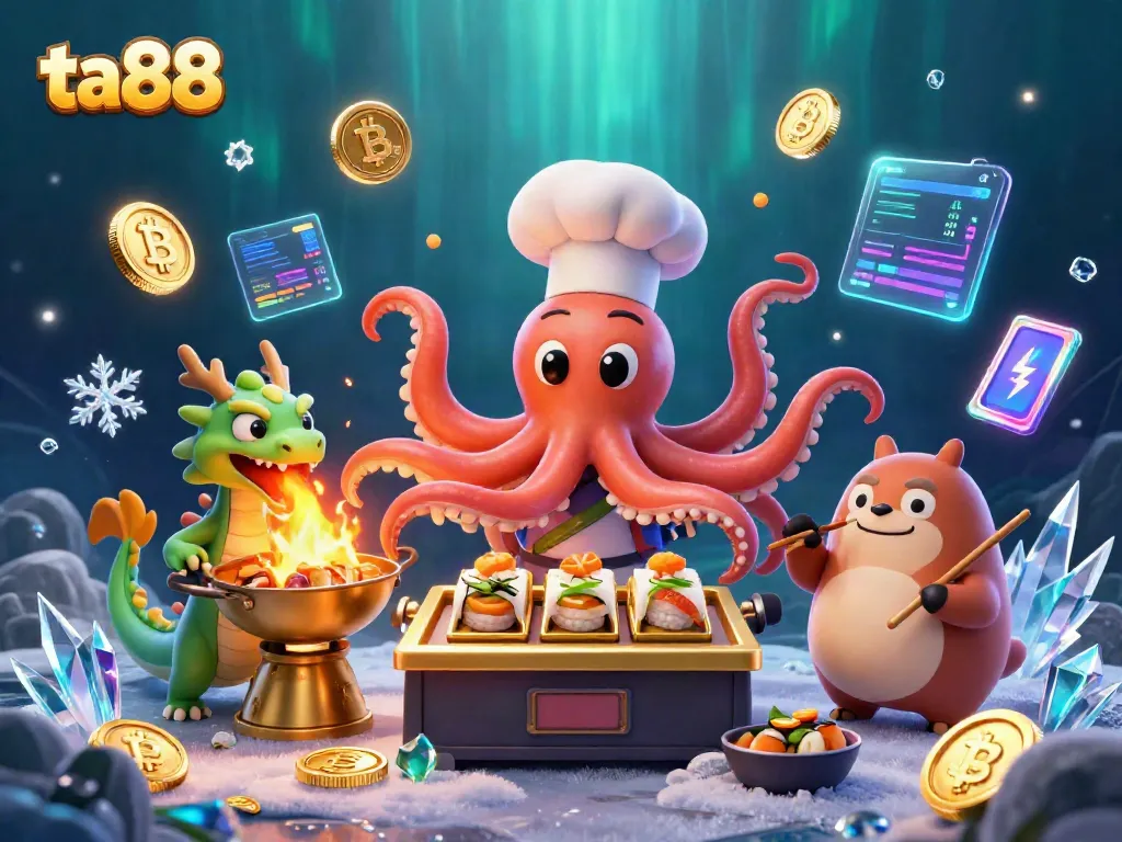 Experience thrilling gaming with ta88 as cartoon characters enjoy slot machines in a vibrant casino