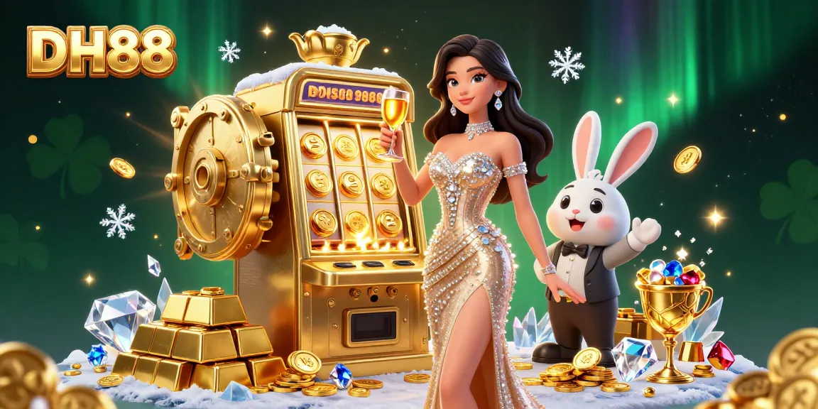 Join the excitement at DH88 with a stunning casino scene featuring a woman and a bunny croupier celebrating at a jackpot slot machine.