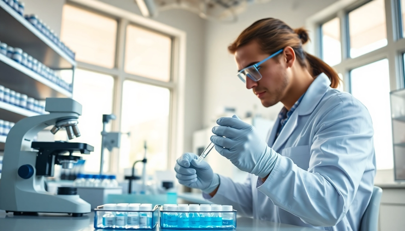 Laboratory professional examining peptides UK samples under a microscope