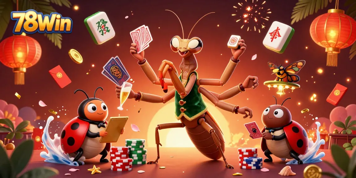Engage in thrilling 78Win casino action with dynamic characters amidst vibrant game elements, showcasing excitement.