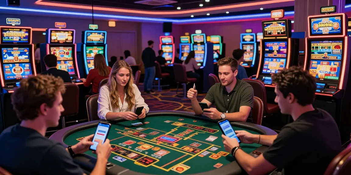 Players enjoying jumpspace credit card casinos with vibrant slot machines and live dealer tables in a lively atmosphere.