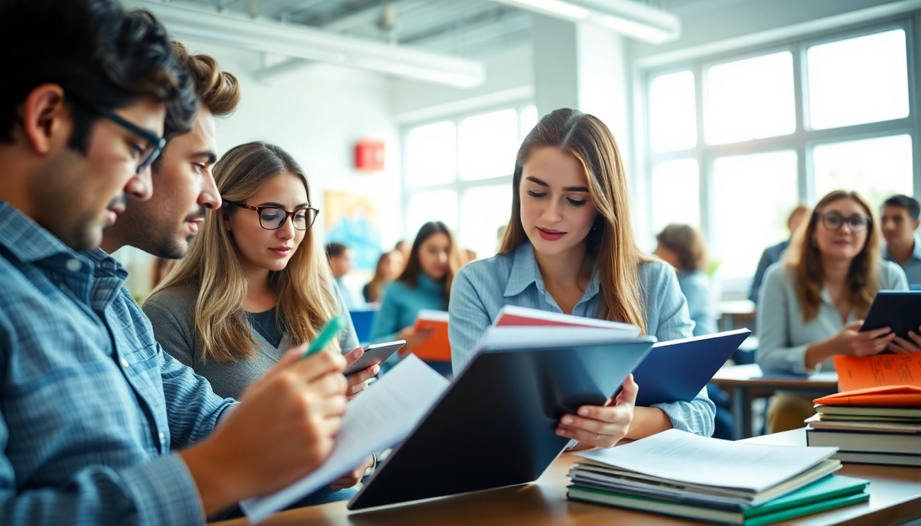Students actively participating in exam preparation, showcasing teamwork and focus in a vibrant study environment.
