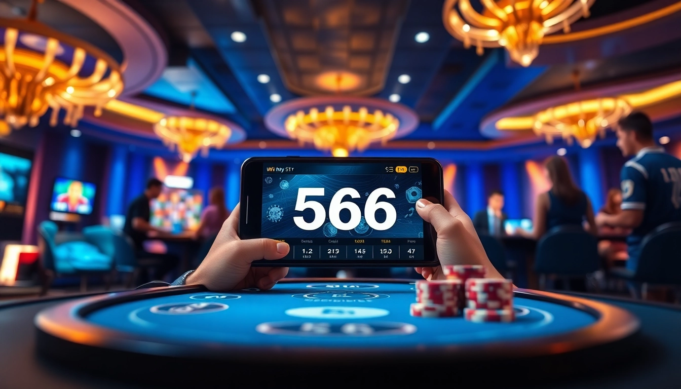 Online gaming experience with 566's app and casino atmosphere.