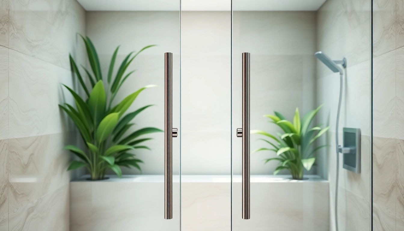 Showcasing elegant shower doors with clear glass and sleek design in a contemporary bathroom.