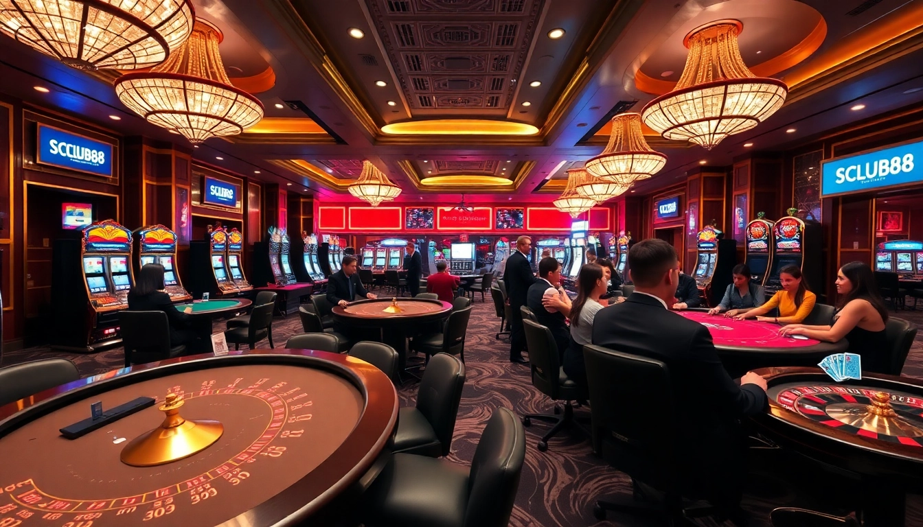 Experience the thrill of winning at SCLUB88 with dynamic casino games and vibrant interiors.