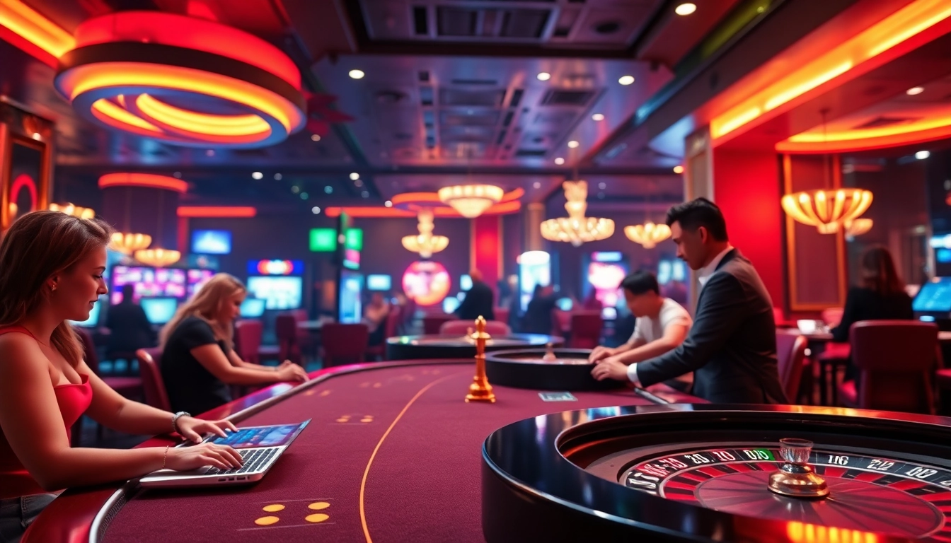 Experience the excitement of online gambling at ev88win.live with a vibrant casino scene showcasing thrilling gameplay.