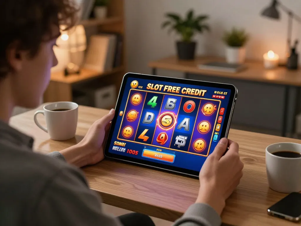 Play link free credit slot malaysia from home, showcasing engaging online gaming experience with vibrant slot reels.